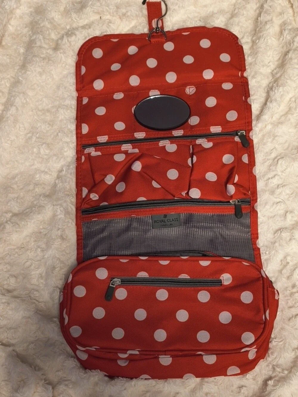 Red Polka Dot Cosmetic Pouch with Secure Clasp
